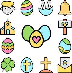 Egg Easter outline color icon in a collection with other items