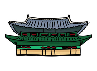 Traditional Korean temple design element collection. Colored religious building with shadows.
