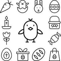 Chick bird icon in a collection with other items