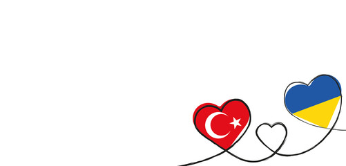 Drei Herzen mit der Flagge der Türkei und der Ukraine