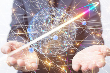 Global network. Blockchain. 3D illustration. Neural networks and artificial intelligence. Abstract
