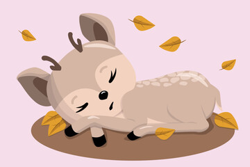 Cute sleeping fawn. Funny baby deer.