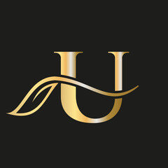 Letter U Beauty Flower Luxury Logo with Creative Concept Elegant, Beauty, Salon, Spa, Fashion and Yoga Sign Vector Template