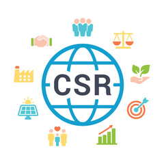 CSR vector infographic illustration acronym concept of corporate, social and responsibility with icons