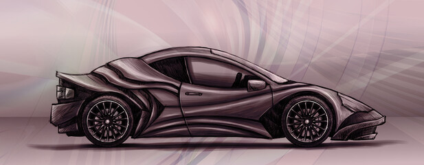 Concept car, sketch - digital painting - obrazy, fototapety, plakaty