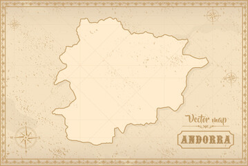 Map of Andorra in the old style, brown graphics in retro fantasy style