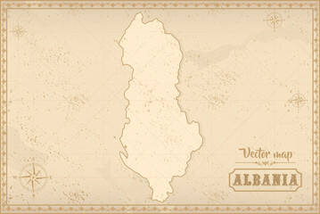 Map of Albania in the old style, brown graphics in retro fantasy style