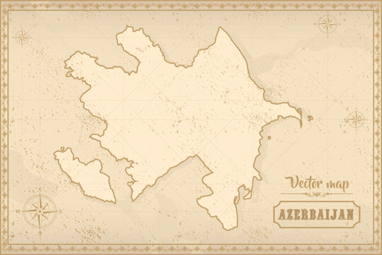 Map of Azerbaijan in the old style, brown graphics in retro fantasy style