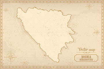 Fototapeta na wymiar Map of Bosnia and Herzegovina in the old style, brown graphics in retro fantasy style