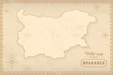 Fototapeta na wymiar Map of Bulgaria in the old style, brown graphics in retro fantasy style