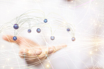 network holding in hand 3d connection data