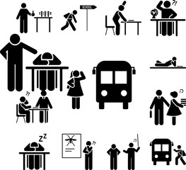 Bus, student, school icon in a collection with other items