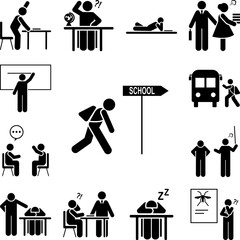 Tired, student, school icon in a collection with other items