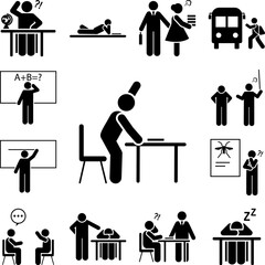 Answer, classroom, student icon in a collection with other items