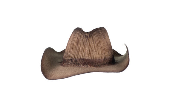 old brown straw cowboy hat isolated on white background