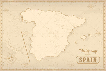 Map of Spain in the old style, brown graphics in retro fantasy style