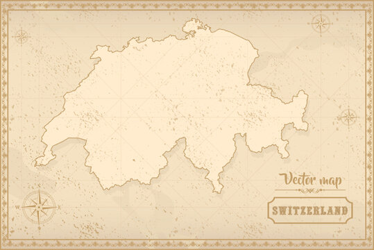Map of Switzerland in the old style, brown graphics in retro fantasy style