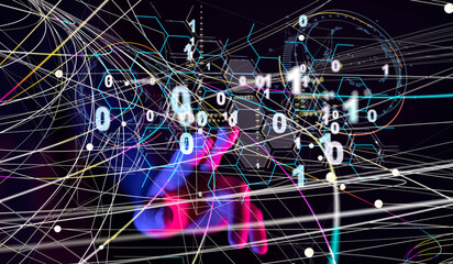 Neural network 3D illustration. Big data and cybersecurity