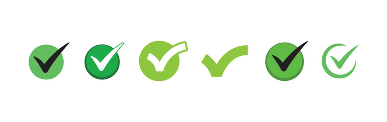 Check mark icons. Green checklist tick symbol. Approved and positive symbol.