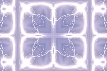 An abstract pattern made by applying fractal mirroring to a lightning photo.