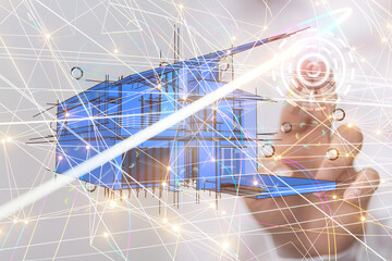 home data. Digital cyberspace with particles and Digital data network connections concept.