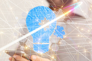 Neural network 3D illustration. Big data and cybersecurity