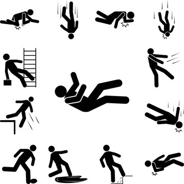Man, slip, imbalance, down icon in a collection with other items
