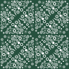 Green-white Seamless pattern in rustic style with flowers and paisley. Design for printing on fabric. Vector illustration