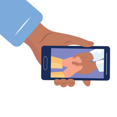 The guy and the girl hold each other's hands. The concept of love and happiness.