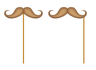 Mustache with wooden stick on white background