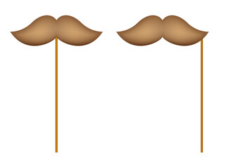 Mustache with wooden stick on white background