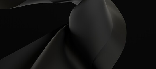 Soft waves seamless texture on shiny black background, pearl and nacre, long texture, 3d illustration