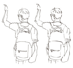 Human silhouette hand drawn one line flat art. Set of drawings people concept modern abstract faces fashion commercial illustration. line art sketch phone in hands public transport.   