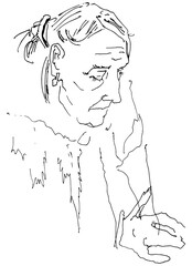 Human silhouette hand drawn one line flat art. Set of drawings people concept modern abstract faces fashion commercial illustration. line art sketch phone in hands public transport.   