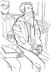 Human silhouette hand drawn one line flat art. Set of drawings people concept modern abstract faces fashion commercial illustration. line art sketch phone in hands public transport.   