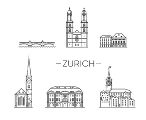 Zurich, Switzerland. Vector flat symbols