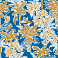 Seamless pattern with palm tree. Exotic tropical illustration for textile, wrapping paper, wallpaper