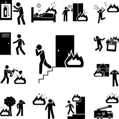 Fire, man, stairs icon in a collection with other items