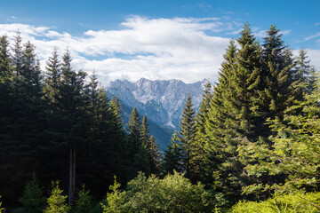 Beautiful mountain view at sunny day under blue sky with sun light at summer.