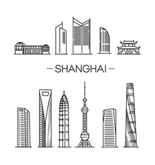 Shanghai, China line travel skyline set. Vector symbols