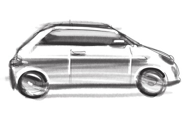 Passenger car hand drawn sketch. Side view. Design. Transport.Concept.