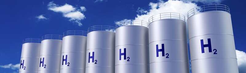 Cylindrical tanks with hydrogen gas - 3D illustration