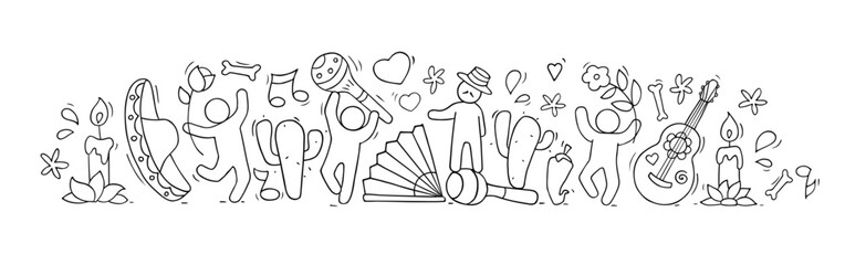 Banner with little peoplen and spanish symbols. © sapunkele