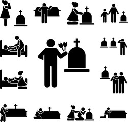 Man funeral flower sorrow weep icon in a collection with other items