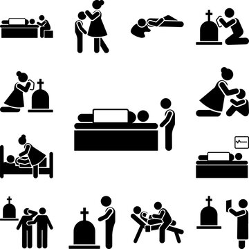 Man dead morgue icon in a collection with other items