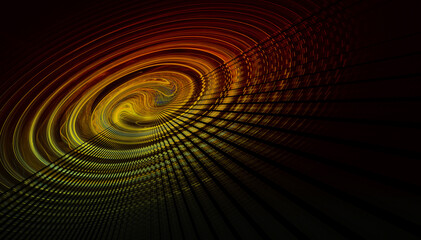 3D illustration. Abstract image. Fractal. Red-yellow spiral in the form of a circle with diverging rays on a black background. Graphic element for web design.
