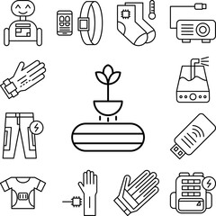 Gadget, magnet, flower pot icon in a collection with other items
