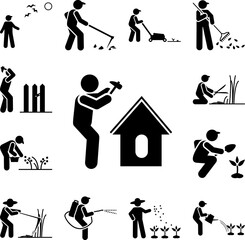 Dog, home, man icon in a collection with other items
