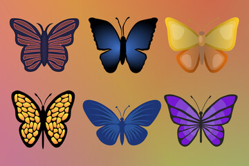 Butterfly abstract. Set of vector butterflies. Wing pattern. Vector