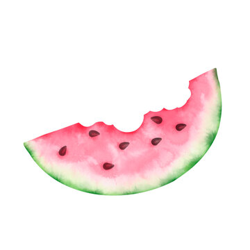 Watermelon slice is hand-drawn in watercolor, perfect for postcards, invitations, menu design.